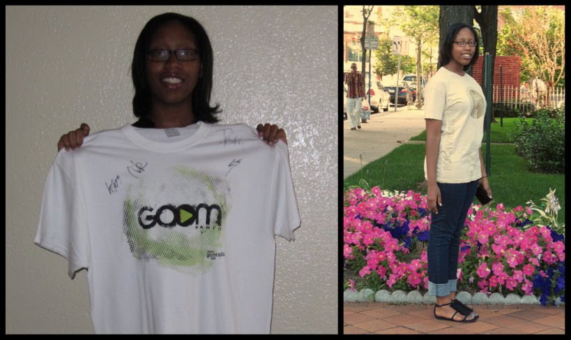 Shari with the t-shirts she won in Summer 2009