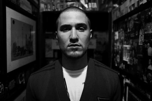 Black and white photo of Mike Posner